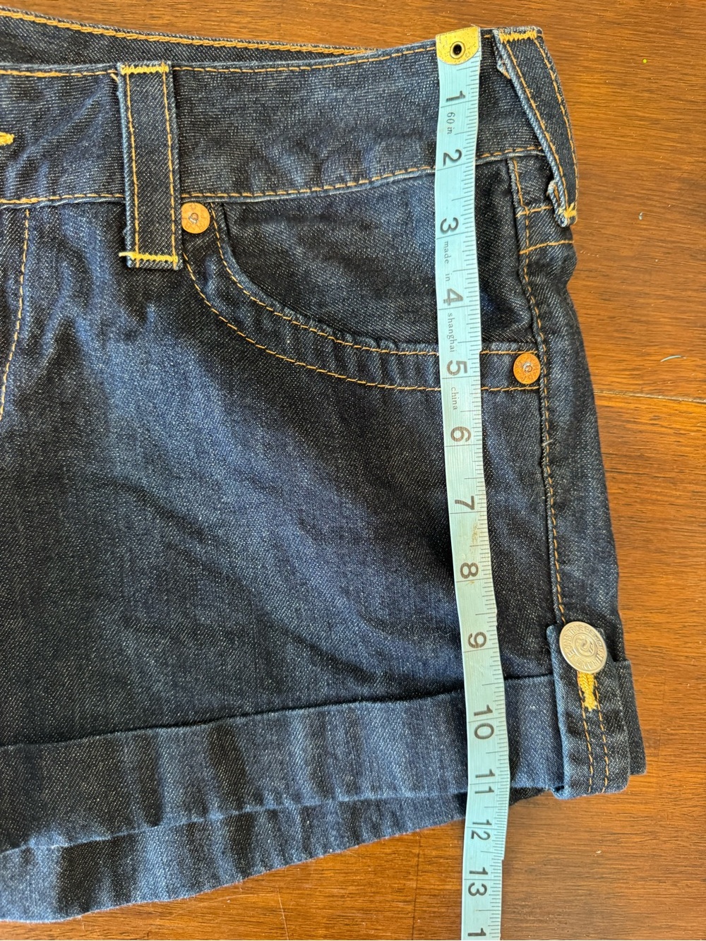 True Religion Womens Jess Shorts Dark Blue Denim Jean Cuffed Shorts Size 32 - Picture 9 of 10